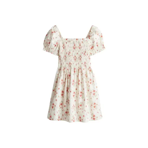 H&M Белый/Красный Цветочный Женские Платья с Короткими Рукавами