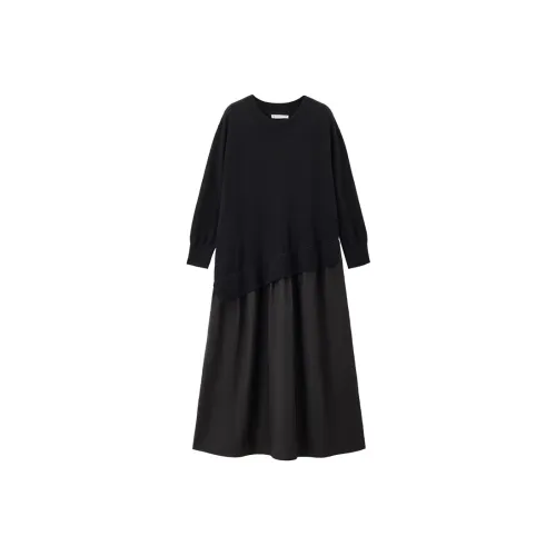 Giordano Длинное платье с длинными рукавами женское черное