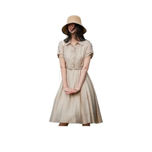 XG Короткий рукав Платье Женское Светлый Бежевый