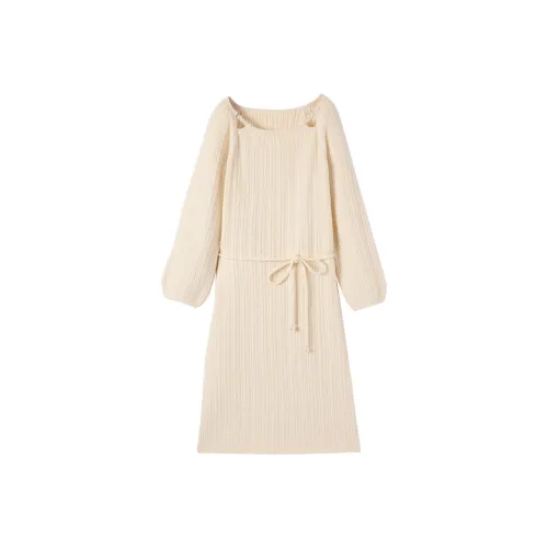 XIANGYING Длинное платье с длинными рукавами женское бежевый