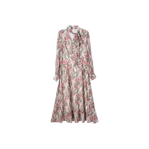 ZRAU Red Flowers Женские Длинные Рукава Платья