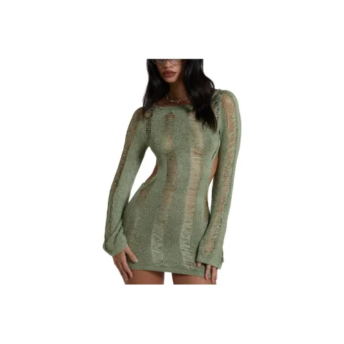 Jaded London Длинное платье с длинными рукавами женское зеленое