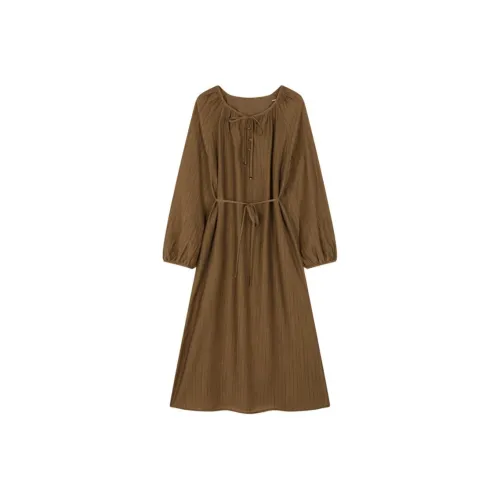 Mo Han Yi Mei Длинное платье с длинными рукавами женское мокко