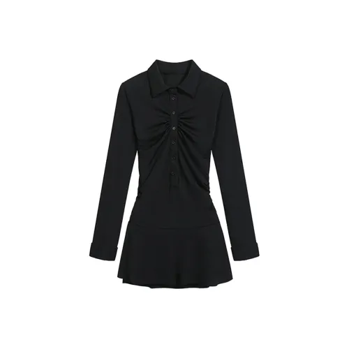 ETSE Длинное платье с длинными рукавами женское черное