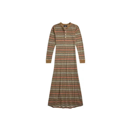 DOUBLE RL Длинное платье с длинными рукавами женское коричневое