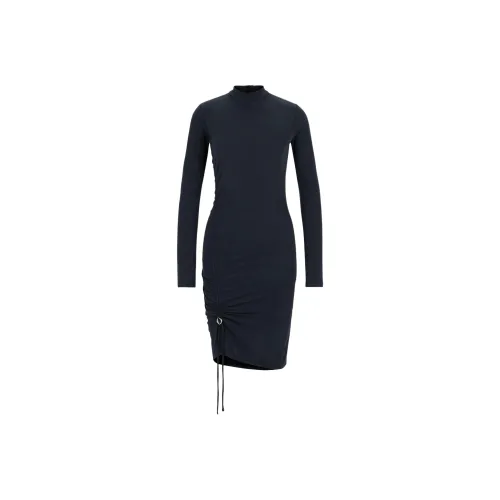 HUGO BOSS Черное Женское Длинное Платье с Длинным Рукавом