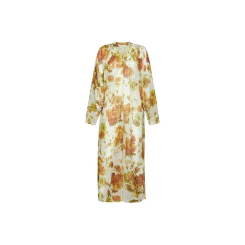 DRIES VAN NOTEN Желтое Женское Длинное Платье с Рукавами