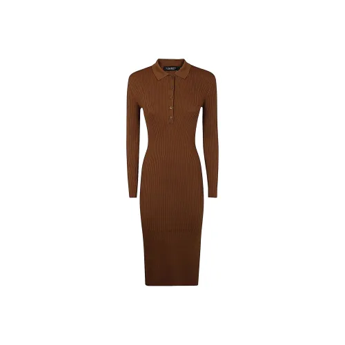 LAUREN RALPH LAUREN Длинное платье с длинными рукавами женское темно-коричневое