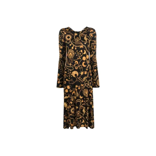 Marine Serre Длинное платье с длинными рукавами женское черное