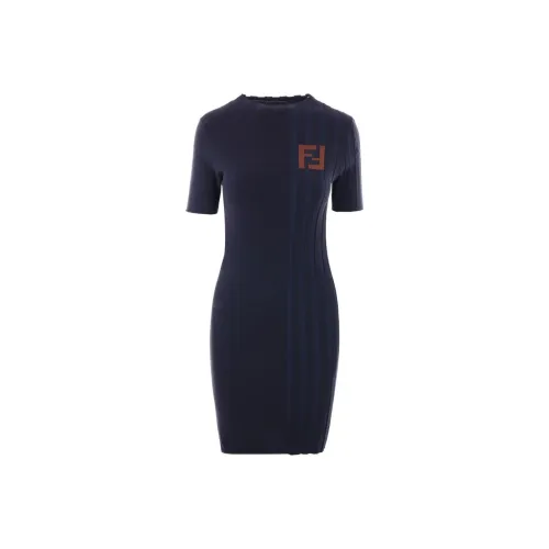 FENDI SS24 Короткое платье с короткими рукавами женское темно-синий