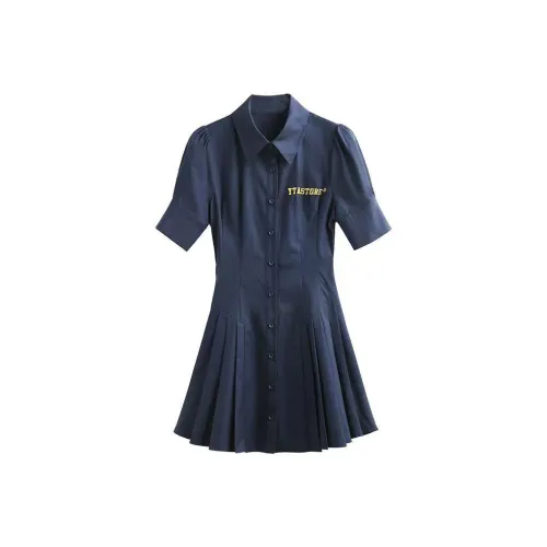 PLAY BUSH Короткий рукав Платье Женское Синее