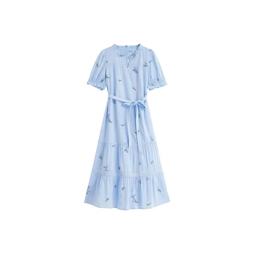 Inman Короткий рукав Платье Женское Небесно-голубой