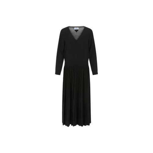 PRADA Черное Женское Длинное Платье с Рукавами