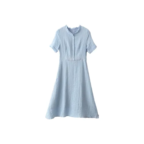 Huagaa Короткий рукав Платье Женское Синее