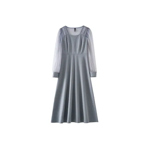 OUNIXUE Длинное платье с длинным рукавом женское серого цвета