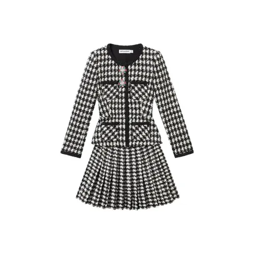 Self Портрет Черная клетка Женские Длинные рукава Платья