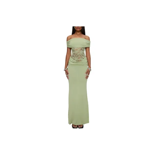 PRINCESS POLLY GWENDOLEN Off The Shoulder Макси Платье Короткий Рукав Женское Зеленое Зеленое