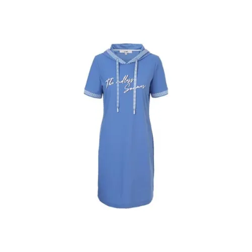 XII BASKET Светло-синий Женские Короткие Платья с Рукавами