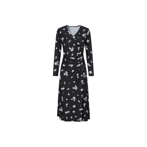 JZ. ANNAKRO Длинное платье с длинными рукавами женское цветочный черный