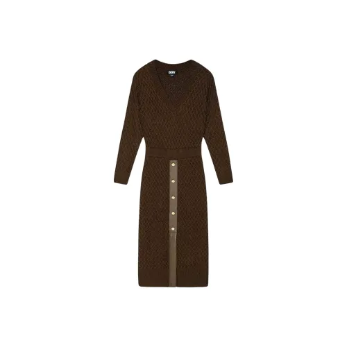 DKNY Длинное платье с длинными рукавами женское цвет КАМЕЛ