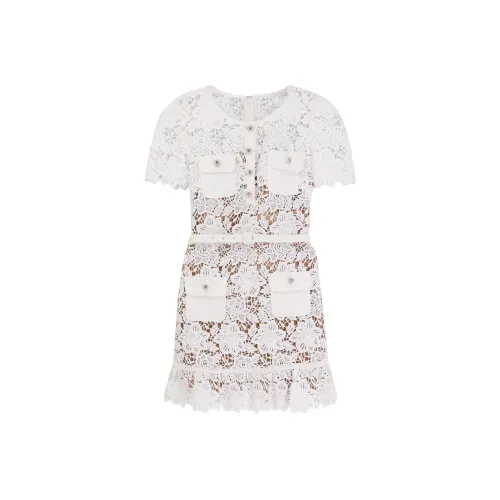 Self Портрет Короткий Рукав Платье Женское Белое
