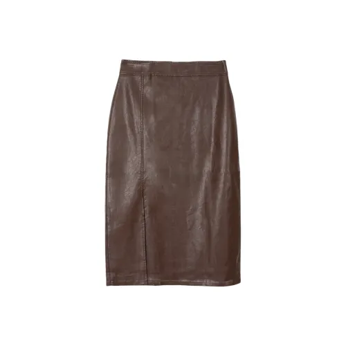 FAWENXIANGZI Кожа Длинный Юбка Женские Кофе