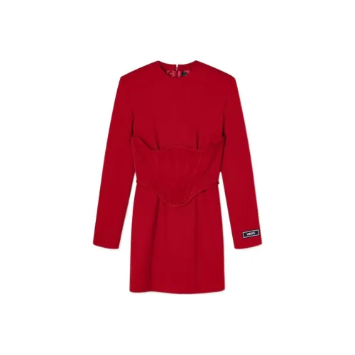 VERSACE Длинное платье с длинными рукавами женское красное