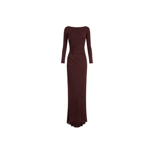 Elisabetta Franchi Длинное платье с длинными рукавами женское бордового цвета