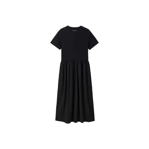 Giordano 09 Фирменное Черное Женское Короткое Платье с Рукавами