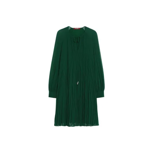 MaxMara Zulia Collection Sablé Georgette Расклешенное платье Длинное с длинными рукавами Женское Зеленое