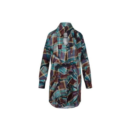 Vivienne Westwood SS24 Длинное платье с длинными рукавами женское многоцветное клетка