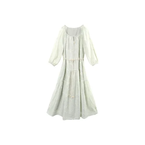 A Paradise For Awakening Короткий рукав Платье Женское Светло-зеленое