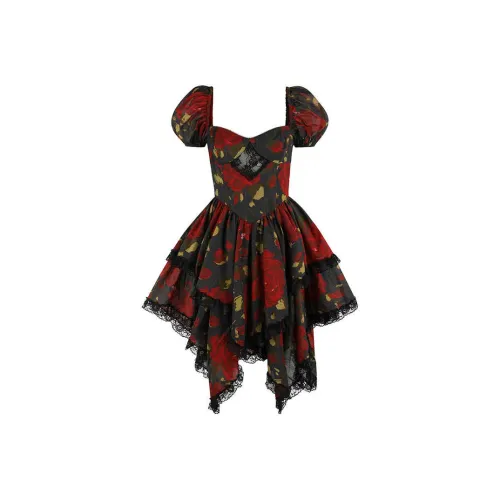 Selkie Коллекция SS25 Короткий рукав Платье Женское Красное Розовое с принтом Under Night