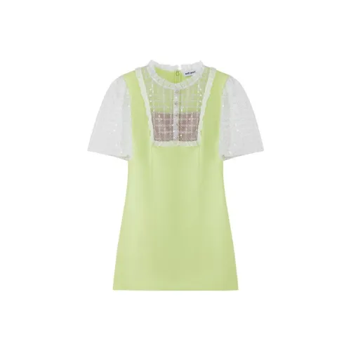 Self Портрет Короткий рукав Платье Женское Фруктовый зеленый