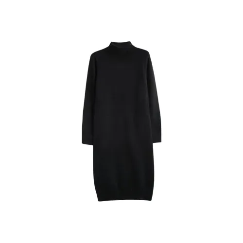 Tonlion Длинное платье с длинными рукавами женское черное