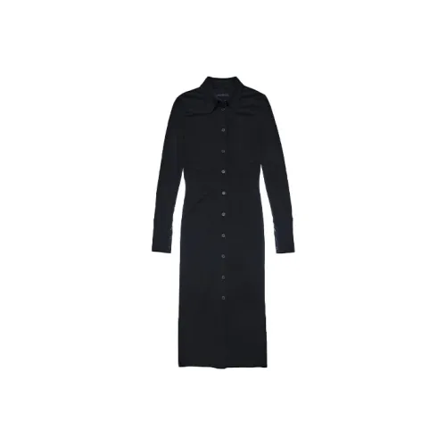 Helmut Lang Черное Женское Длинное Платье с Рукавами