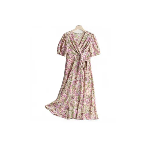 Корейский стиль Короткий рукав Платье Женское Розовый