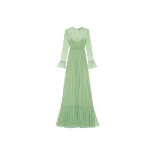 GUCCI Зеленое Женское Длинное Платье с Рукавами