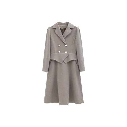 KAIMUSHI Длинное платье с длинными рукавами женское серое