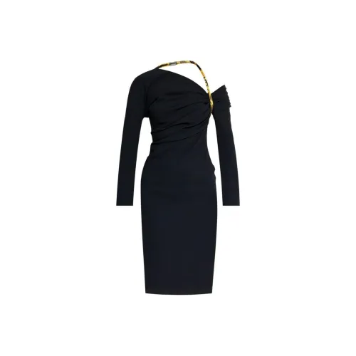 VERSACE SS24 Длинное платье с длинными рукавами женское черное