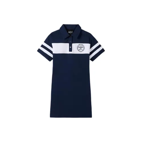 Boy London Короткий рукав Платье Женское Темно-синий Белый