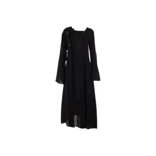 Yohji Yamamoto Черные Женские Длинные Платья с Длинными Рукавами