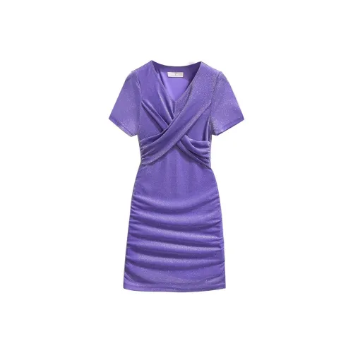 Silky Queen Короткий рукав Платье Женское Фиолетовое