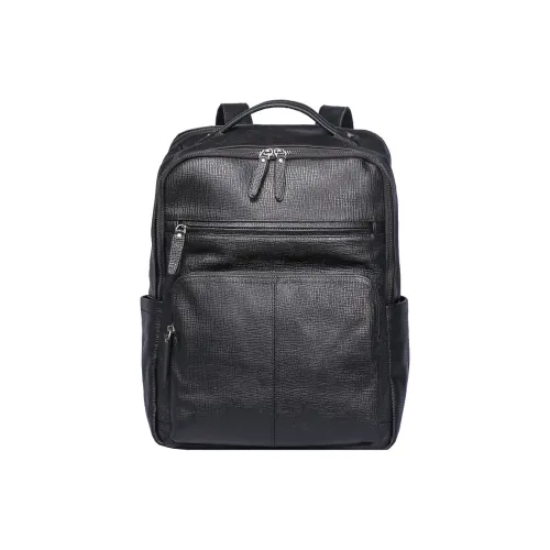 DOSRFINI Рюкзак из крупнозернистой текстуры коровьей кожи мужской черный