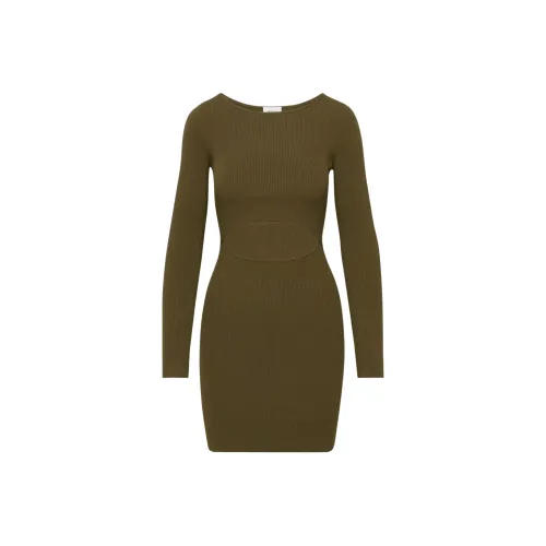 ARITZIA WILFRED Бесплатно Cut Out KNIT Длинный рукав Мини Платье Длинный рукав Платье Женские Rustical Коричневый