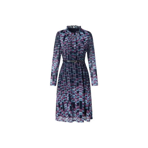 JZ Juzui Длинное платье с длинными рукавами женское цветочный темно-синий