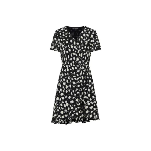 MO&CO Черное с белым Многоцветное Женское Короткое Платье с Рукавами