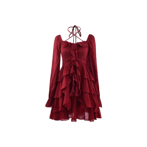 Blovelan Длинное платье с длинными рукавами женское огненно-красного цвета