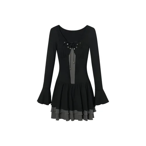 I'M ONE Длинное платье с длинными рукавами женское черное