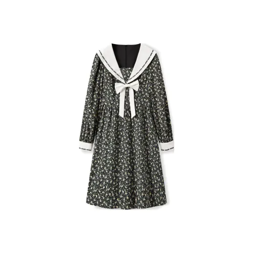 EICHITOO Короткое платье с короткими рукавами женское черный узор